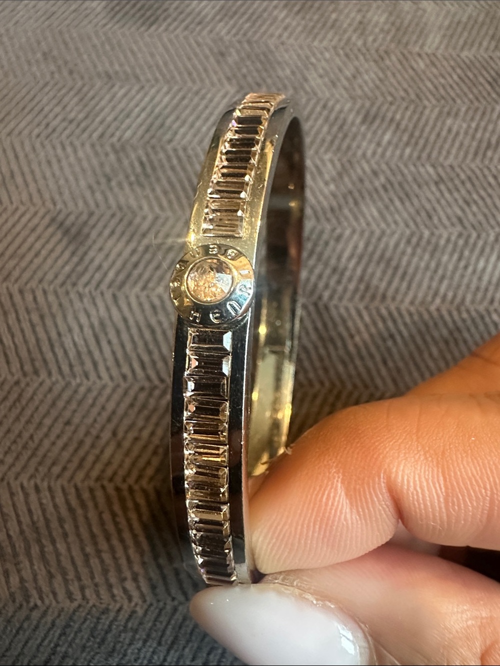 Henri Bendel silver Tone Women's Bangle Bracelet with pink Crystal Accent